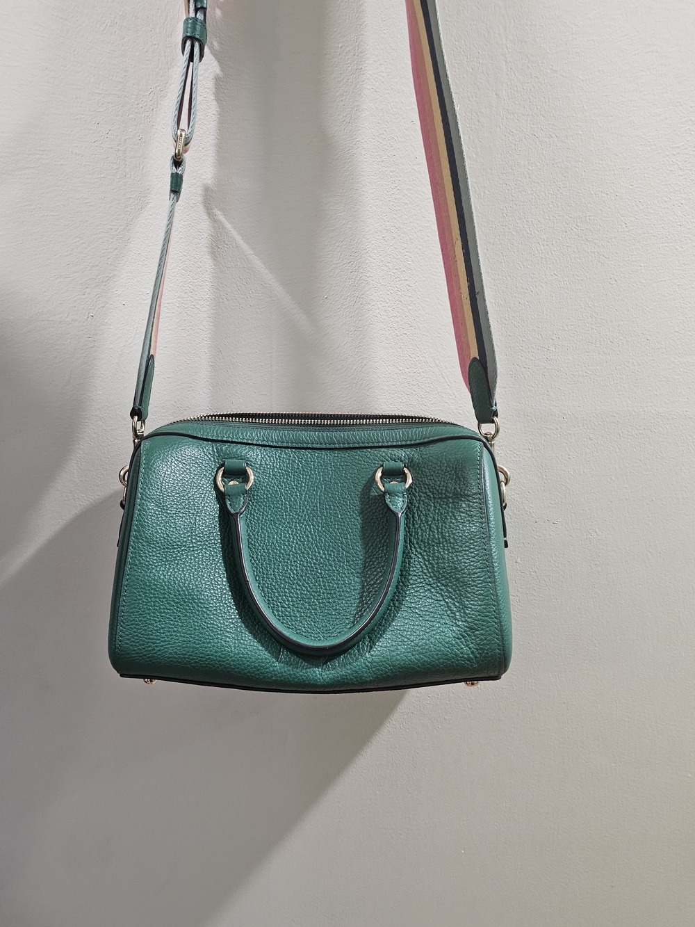 Coach Green Leather Crossbody Satchel with Colorful Strap - Picture 3 of 5